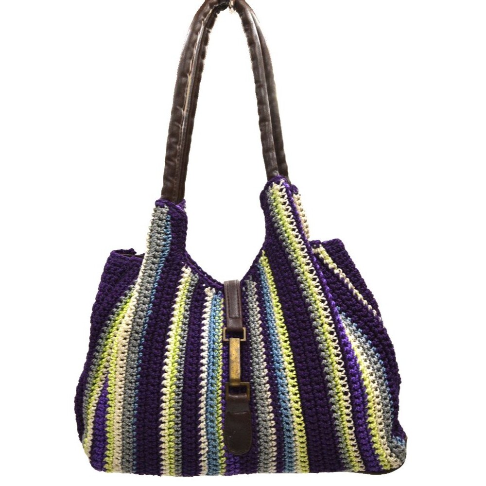 The Sak Knit Stripe Shoulder Bag Purple Blue Lime Green Crochet Boho Gorgeous!